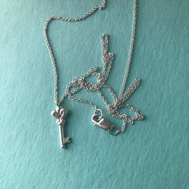 Silver Key Necklace thin chain Delicate charm