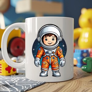 Custom Astronaut Mug with Name | Kids Rocket Ship Cup | Space Lover Gift | Galaxy & Planet Themed Birthday Mug