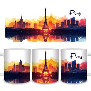 Paris Skyline Mug - Ceramic Coffee Cup for Travel Lovers, Eiffel Tower Souvenir, Birthday Gift, Tea Cup, Parisian Artistic Mug