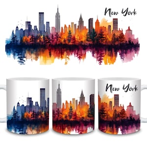 New York City Skyline Watercolor Ceramic Mug, NYC Coffee Cup, Empire State Building Tea Cup, Travel Souvenir Gift, Skyline Mug Gift