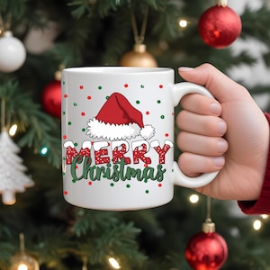 Christmas Ceramic Mug, Merry Christmas Holiday Drinkware, Festive Coffee Cup, Holiday Gift Idea, Seasonal Hot Cocoa Cup, Holidays Gift Mug