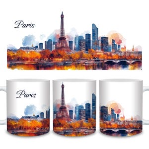 Paris Skyline Mug - Ceramic Coffee Cup for Travel Lovers, Eiffel Tower Souvenir, Birthday Gift, Tea Cup, Parisian Artistic Mug