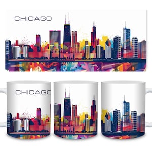 Chicago Watercolor Mug: Ceramic Skyline Cup for Travel Enthusiasts and Windy City Lovers, Perfect Gift