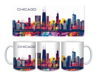Chicago Watercolor Mug: Ceramic Skyline Cup for Travel Enthusiasts and Windy City Lovers, Perfect Gift