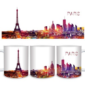 Paris Skyline Mug Artistic Parisian Coffee Cup Unique Gift for Travel Lovers Paris Souvenir Eiffel Tower Mug Birthday Gift  Tea Ceramic Cup