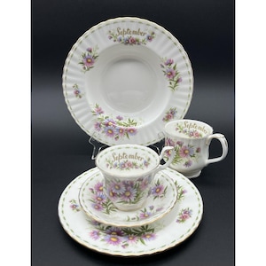 Royal Albert Flower Of The Month September Rim Bowl Plate Mug Cup And Saucer