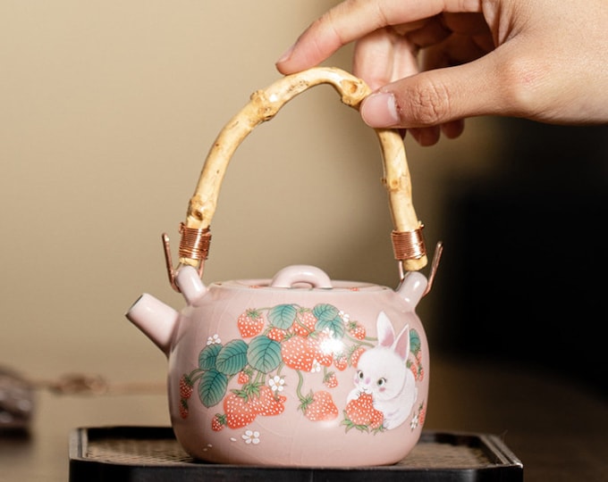 Retro pink Ru kiln women's handle kettle | Retro split teapot | Kung Fu tea set | Ceramic teapot | handle kettle