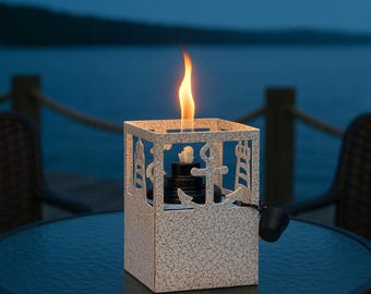 Handmade Steel Outdoor Torch – Nautical Anchor & Lighthouse Lantern