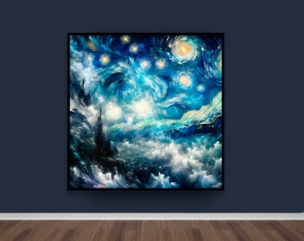 Starry sky Digital Art - Starry Sky Canvas Print - Impressionist Cosmic Art - Celestial Night Sky Painting for Home Decor