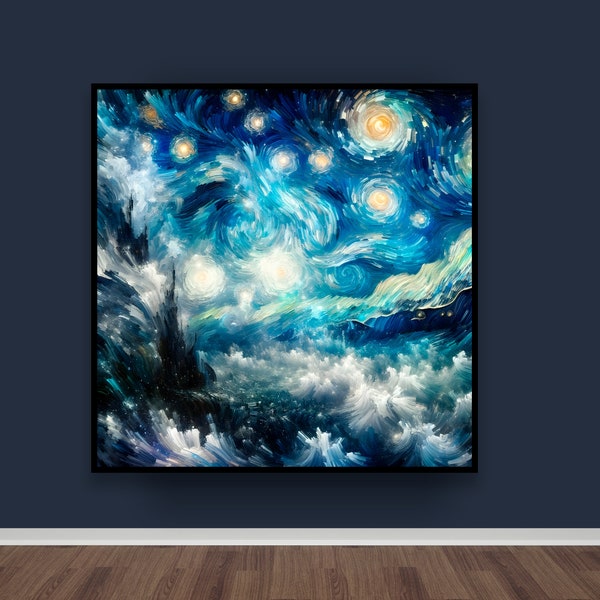 Starry sky Digital Art - Starry Sky Canvas Print - Impressionist Cosmic Art - Celestial Night Sky Painting for Home Decor