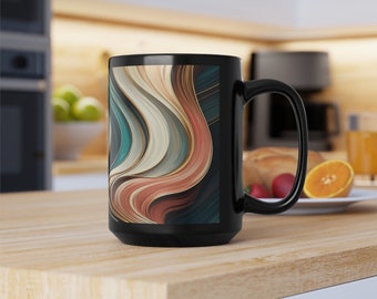 Taza artística veteada - Taza de café con remolino abstracto - Utensilios de cocina de cerámica únicos con diseño moderno