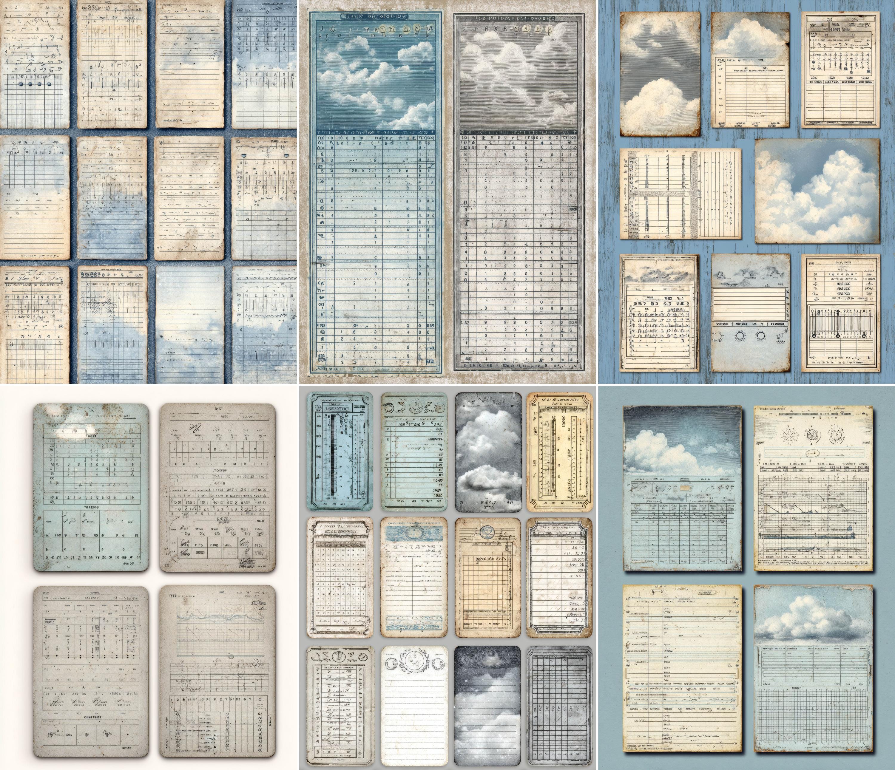 Realistic Weather Label Retro Weather Record Cards Printable, Meteorology Ephemera Labels ...