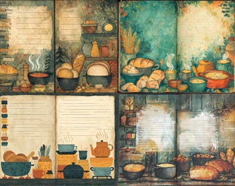 Koken met ongewenste dagboekpagina's, benodigdheden voor receptenjournaling, bosgroen en koper keukenplakboek, journaalbenodigdheden, digitale download