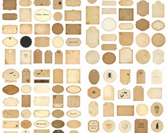 Vintage printable label tags for junk journaling scrapbook supplies grunge ephemera paper crafts antique paper label clipart