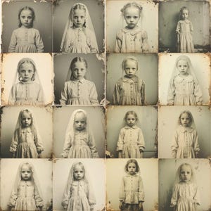 Creepy vintage girl portrait ephemera bundle for gothic junk journal Halloween crafts antique haunted spooky scrapbook paper collection