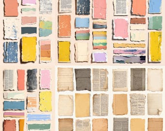 Papel rasgado de diario, restos de periódicos antiguos, etiquetas retro para cuadernos, manualidades efímeras, restos de papel grunge, descarga digital