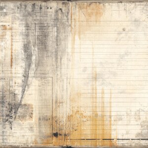 May include: An open book with aged, textured pages. The left page displays faded text and forms, with dark smudges and stains. The right page has horizontal lines, suggesting a notebook or journal. The overall aesthetic is vintage and worn.