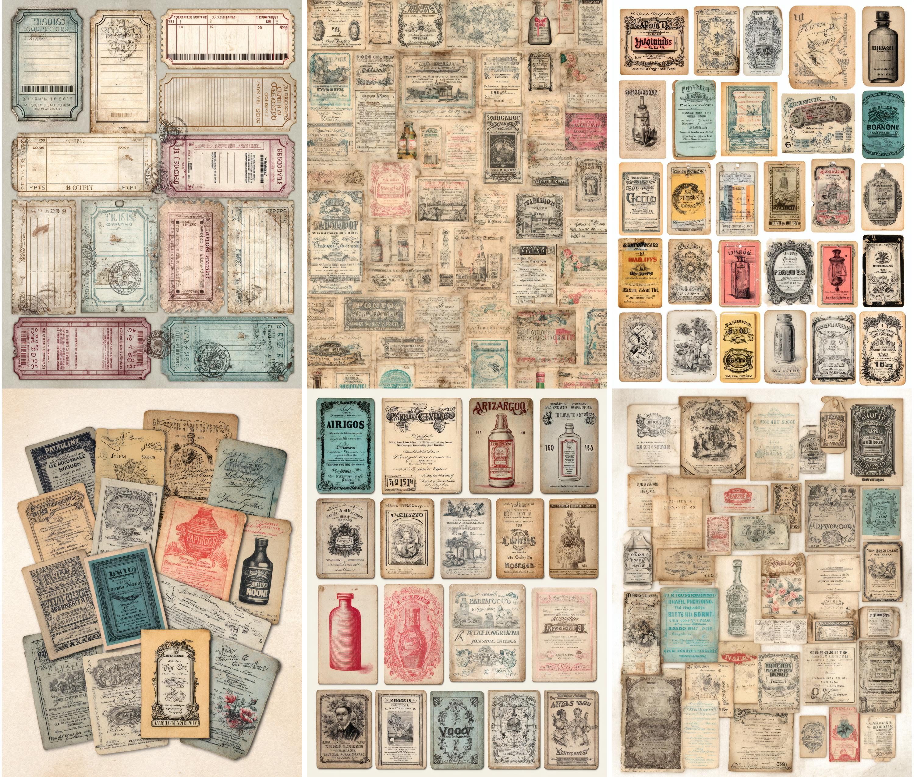 Vintage Library & Catalog Card Ephemera Printable, Aged Paper Collage ...
