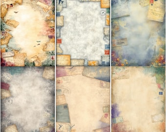 Vintage Travel Junk Journal Pages, Map Collage Printable, Old Postcard Ephemera, Antique Boarding Pass Paper, Scrapbooking Pages