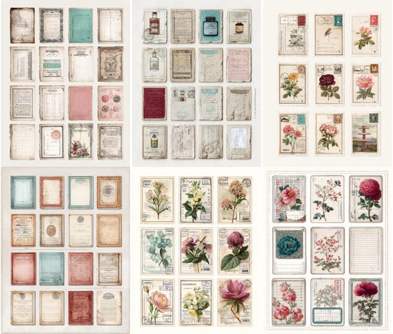 Cigarette card and Medicine tags ephemera printable, retro collectible cards collage sheet, junk journal cutouts, scrapbook journaling
