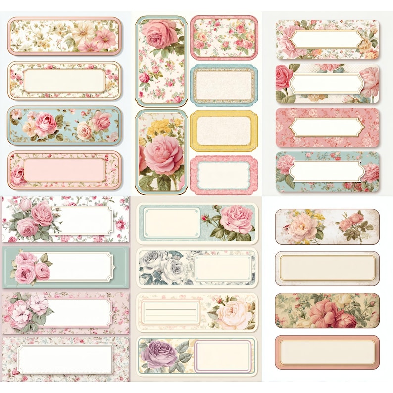 Shabby Chic Rose Labels, Vintage Floral Laabel, Pastel Garden Scrapbook ...