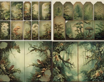 Enchanted Forest Junk Journal Kit, Woodland Journal Pages, Forest Tags and Labels, Botanical Ephemera Papers, Printable Digital Download