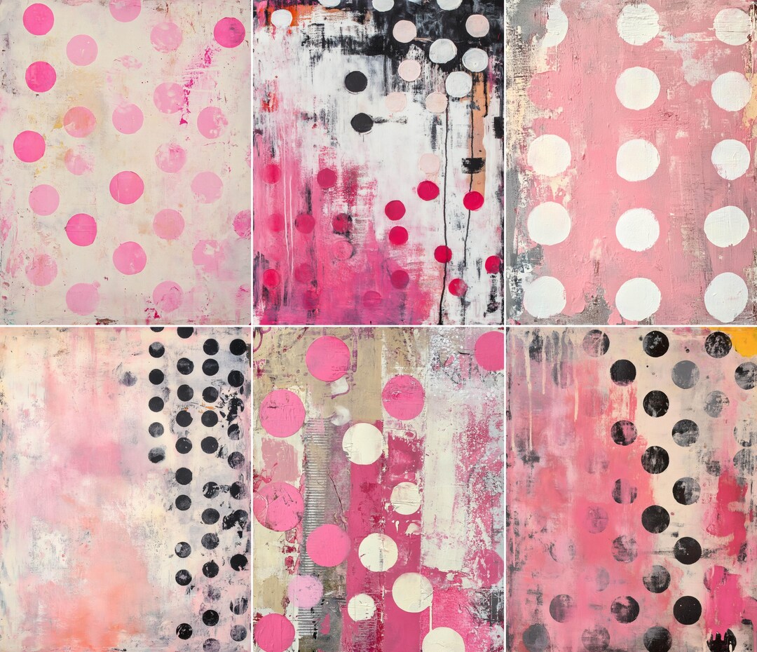 52 Pink Polka Dot Pages, Distressed Pink Junk Journal Pages, Grunge ...