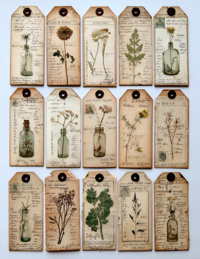 200+ Botanical Apothecary Tags Printable, Junk Journal Supplies, Herbal ...