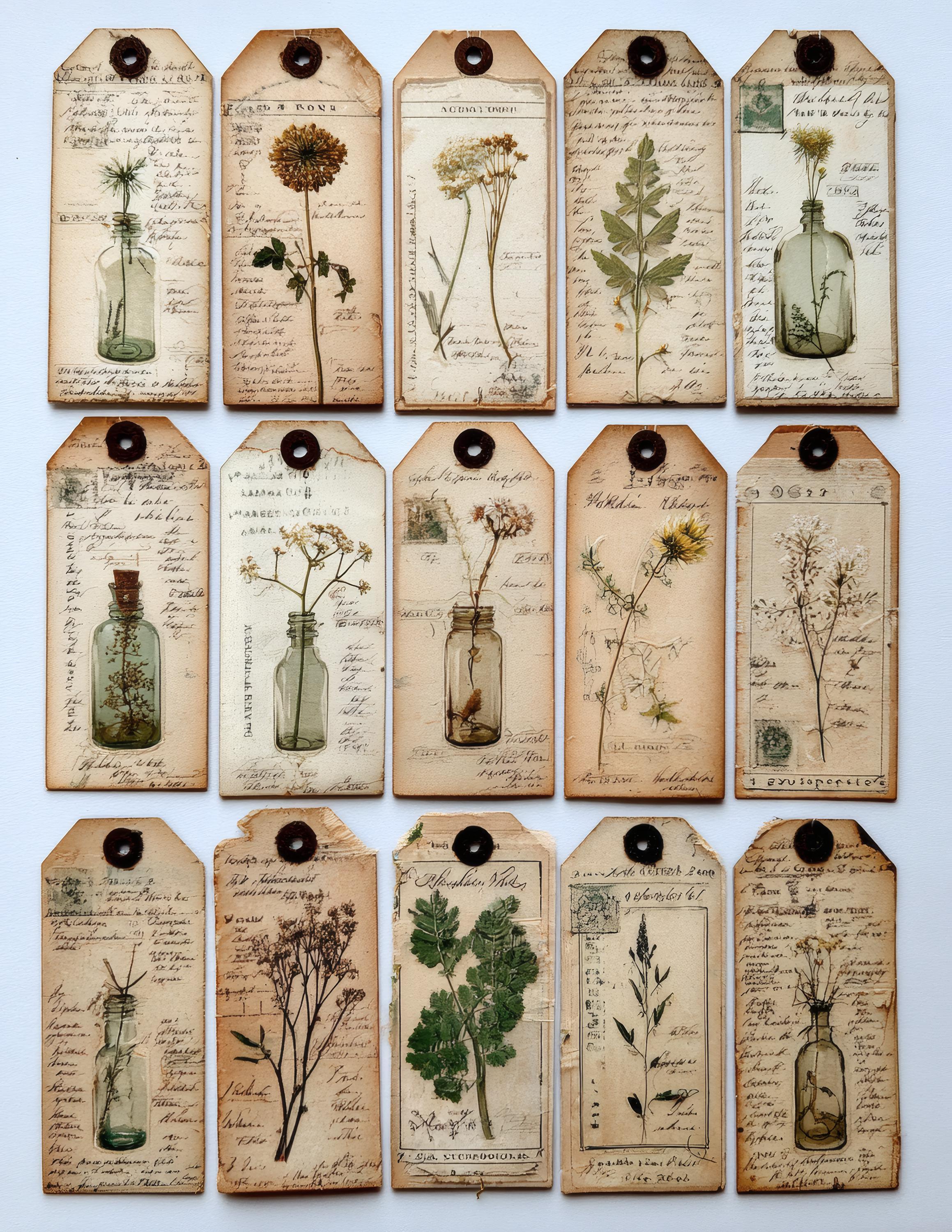 200+ Botanical Apothecary Tags Printable, Junk Journal Supplies, Herbal ...