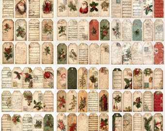Más de 200 etiquetas navideñas imprimibles, artículos vintage para álbumes de recortes navideños, etiquetas de estilo victoriano, artículos para álbumes de recortes, descarga digital.
