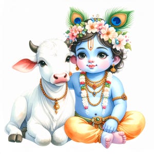 Baby Krishna wall art with cute Gopal paintings Hindu nursery room decor Bal Gopal baby god artwork spiritual kids room temple wall poster