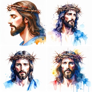 Jesus digital wall art watercolor printable set of 16 Christian crown of thorns artwork for Easter prayer room home altar or spiritual gift