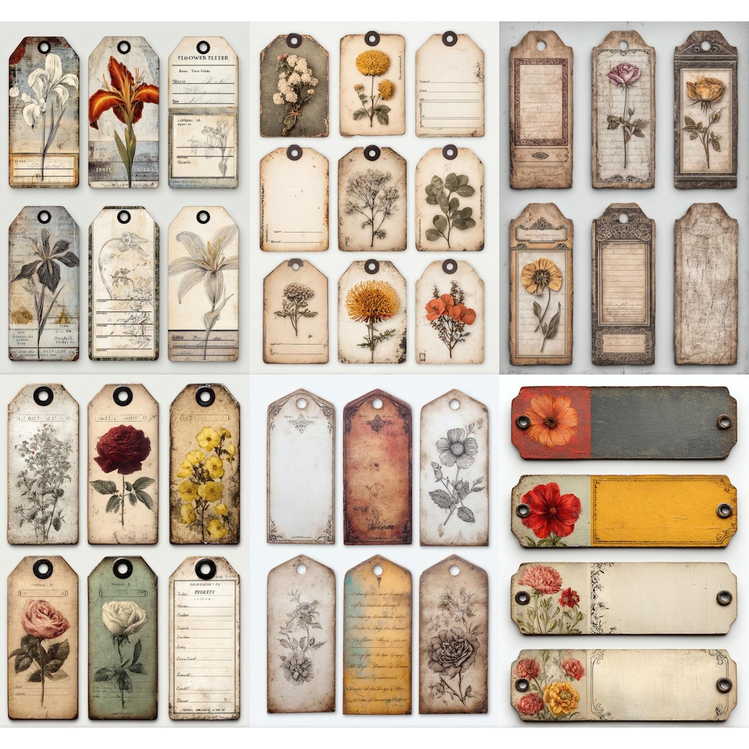 Flower Tags and Labels Printable, Floral Junk Journal Supplies ...