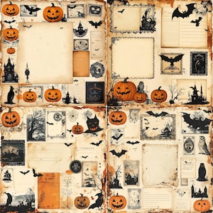Vintage printable paper pack for junk journal scrapbook Halloween pages grunge gothic ephemera digital download for art collage crafts