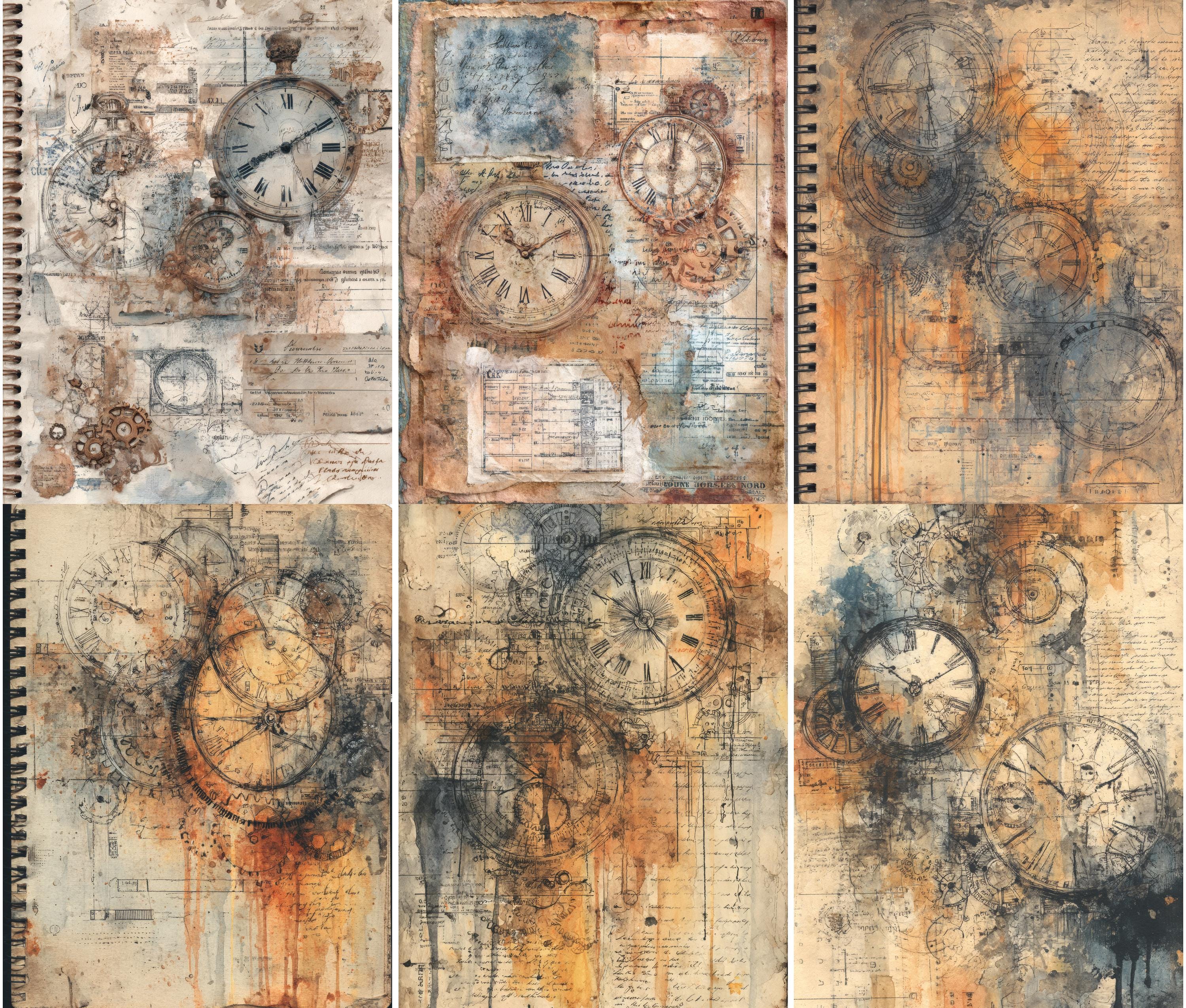 Steampunk Junk Journal Pages, Rusted Gear Printable, Vintage Clock ...