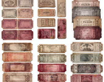 Entradas vintage de teatro y ópera, efímeras imprimibles, hojas de collage retro, recortes de papel antiguos, etiquetas para diarios de recortes.