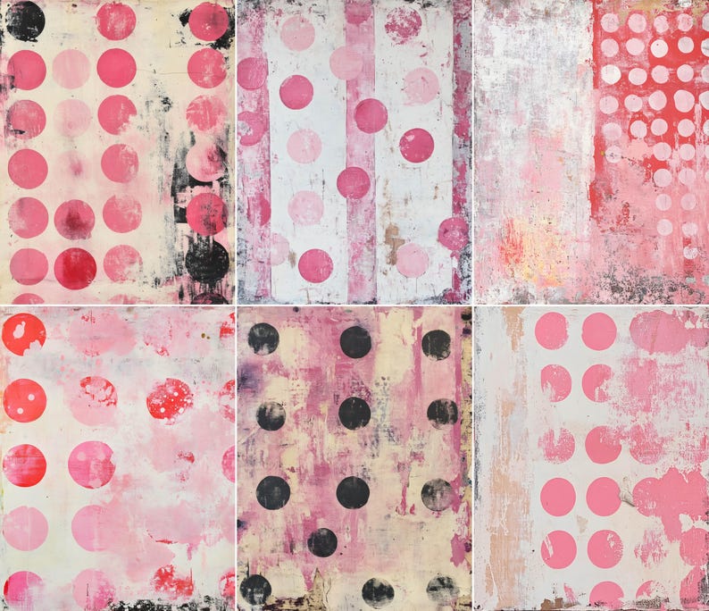 52 Pink Polka Dot Pages, Distressed Pink Junk Journal Pages, Grunge ...