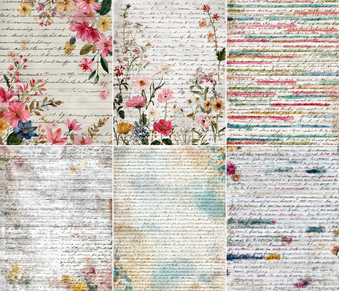 52 Watercolor Handwriting Pages, Vintage Lined Junk Journal Pages, Old ...