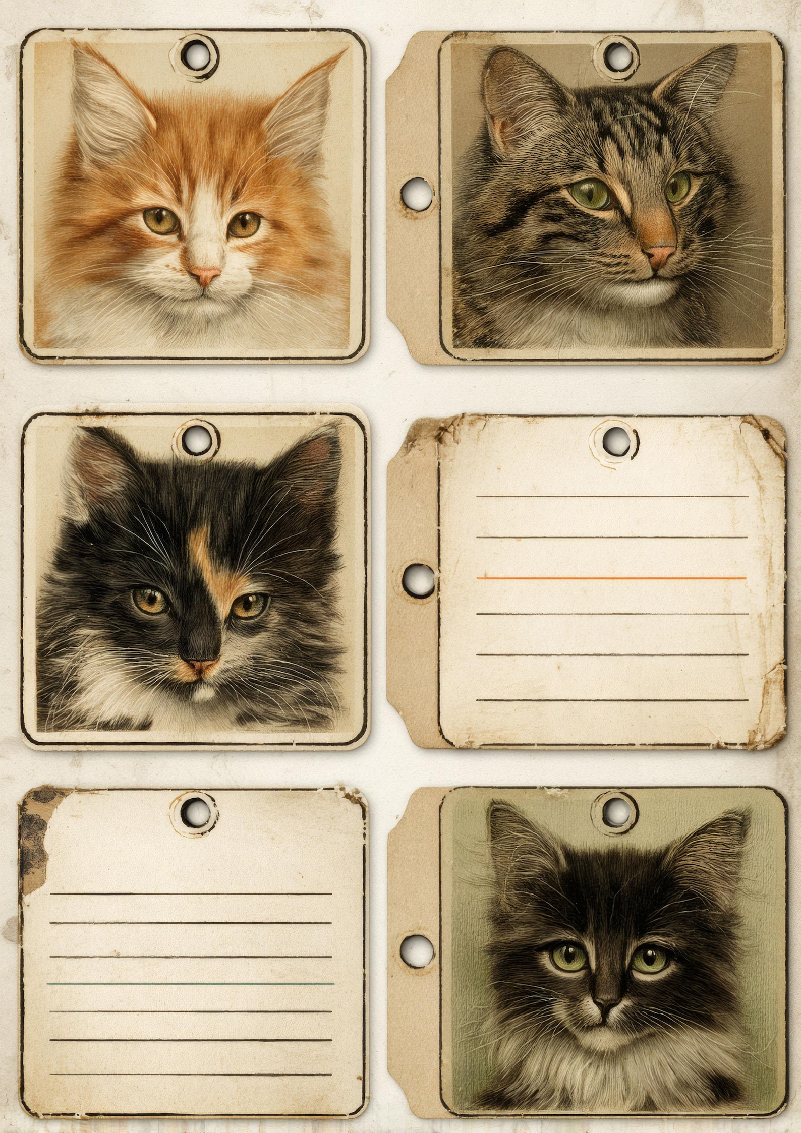 Cat Pocket Labels Printable, Vintage Cat Labels, Journal Pocket ...