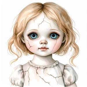 12 Creepy Doll Clipart Cracked Porcelain Haunted Doll Art Gothic Halloween Decor Spooky Cute Blue Eyed Doll Horror Aesthetic Scrapbooking