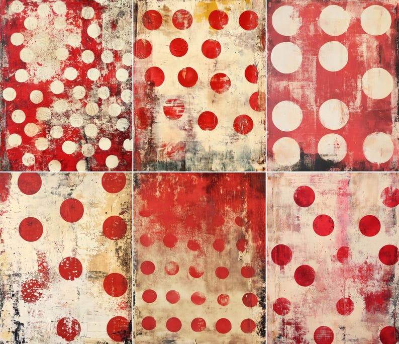 52 Red Cream Polka Dot Pages, Distressed Polka Dot Junk Journal Pages ...