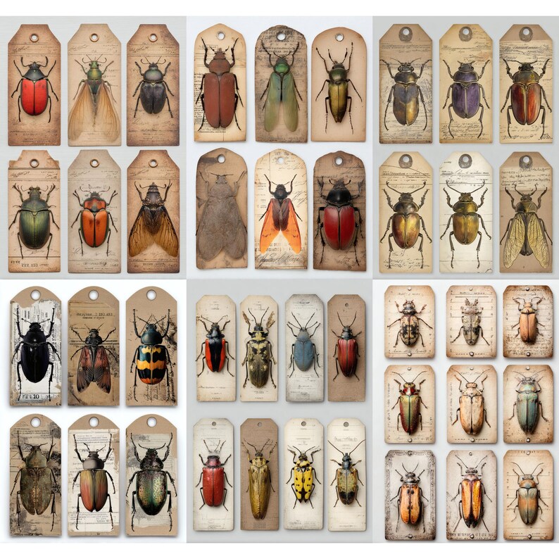 Insect Tag Example Butterfly Pocket Labels and Tags, Insect Junk Journal Ephemera, Vintage ...
