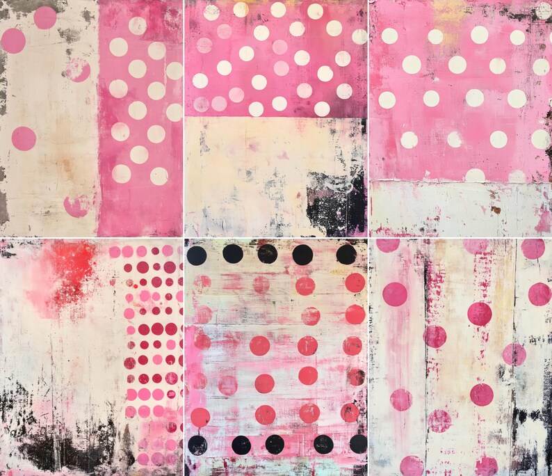 52 Pink Polka Dot Pages, Distressed Pink Junk Journal Pages, Grunge ...