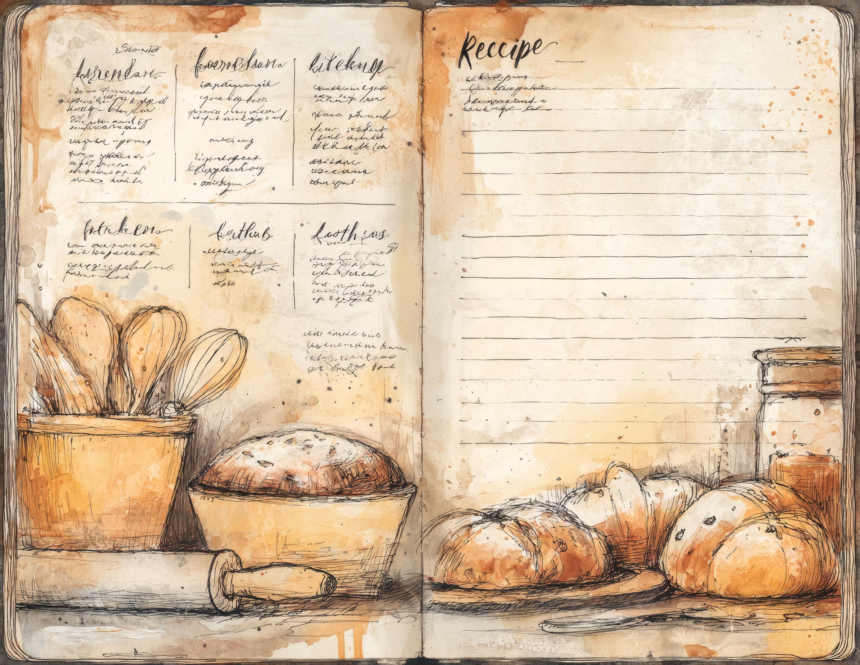 Vintage Recipe Junk Journal Kit, 12 Printable Kitchen Pages With Bread ...