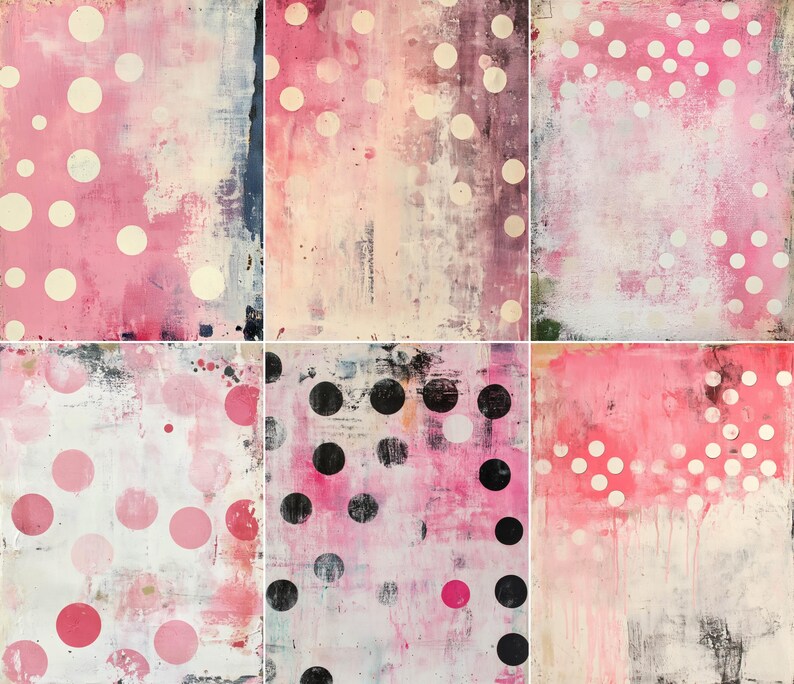 52 Pink Polka Dot Pages, Distressed Pink Junk Journal Pages, Grunge ...