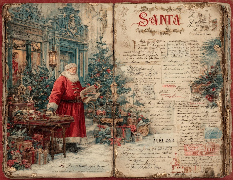 Vintage Christmas Junk Journal Kit, 32 Santa Claus Ephemera Pages ...