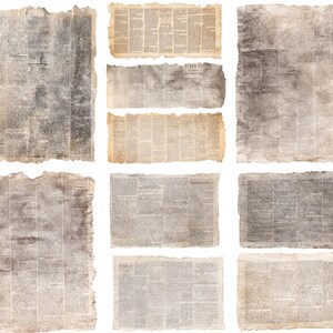 Ponad 75 starych wycinków z gazet, zestaw do dziennika ze starych śmieci z gazet, paski z artykułami o podartych krawędziach, pakiet do druku retro, pobieranie cyfrowe