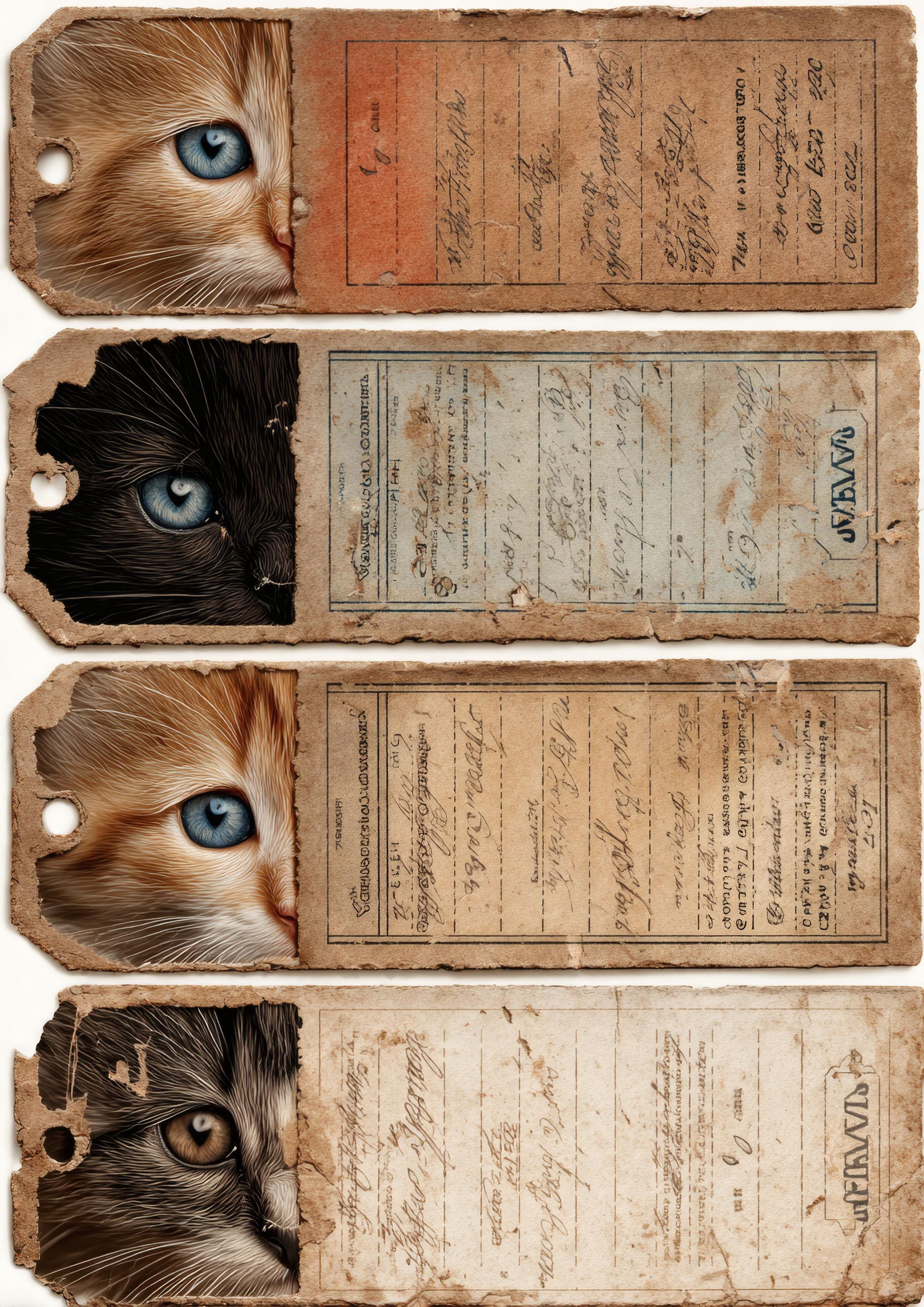 Cat Lable Cat Pocket Labels Printable, Vintage Cat Labels, Journal Pocket ...