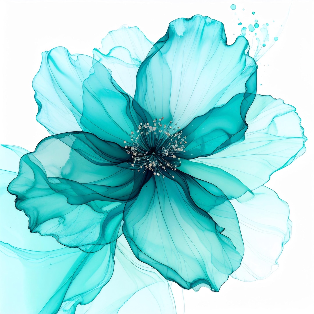 Abstract Teal Flower Watercolor Wall Art Set Modern Floral Prints for ...