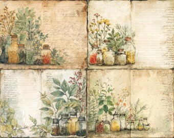 Vintage Cookbook Junk Journal Pages: Herbs & Spices (Digital Download)